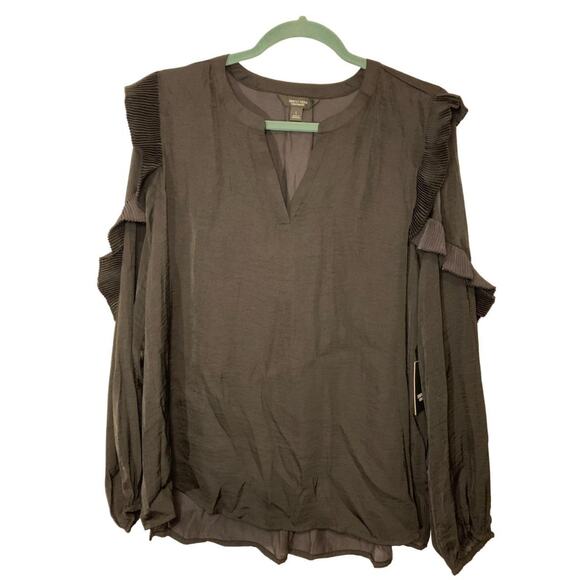Vera Wang Ruffle Sleeve Blouse, Black, NWT size L - Picture 2 of 5